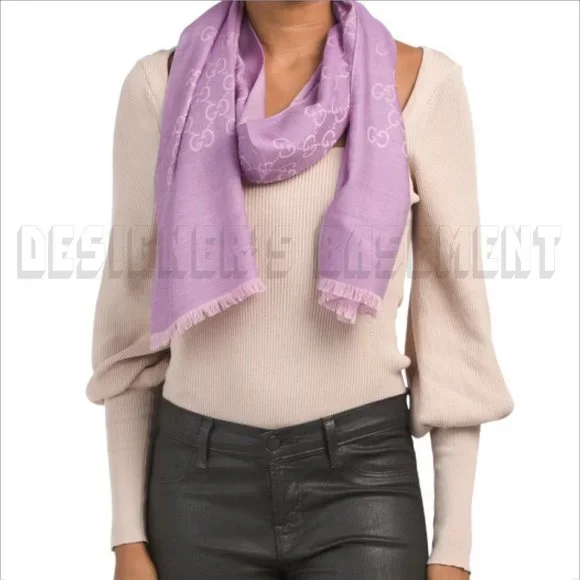 GUCCI Amethyst lilac & pink GGNAT wool & silk 18"x70" shawl Pashmina scarf NWT🎁 - Picture 4 of 10